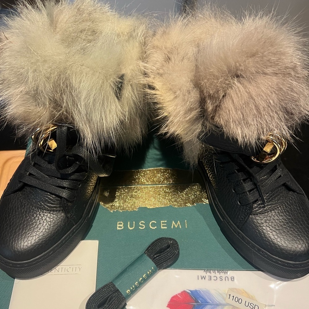Buscemi Black boots with Gold and Fur Accents Sz7